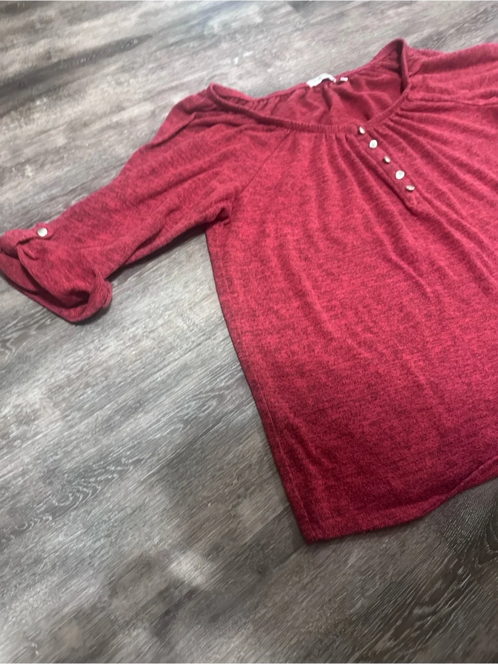 Notations Marled Red quarter Sleeve Henley Top - Picture 3 of 4